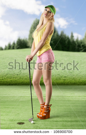 stock-photo-pretty-blonde-girl-s-playng-golf-with-golf-club-pink-shorts-and-green-sunshade-she-is-turned-of-106900700