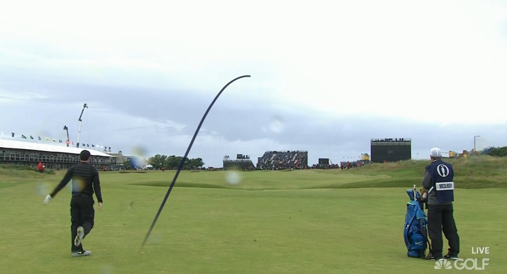 Rory McIlroy throws club down the fairway in frustration at British Open