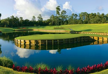 A picture of the 17th hole at TPC Sawgrass