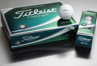 A picture of a box of Titleist AVX golf balls from 2018