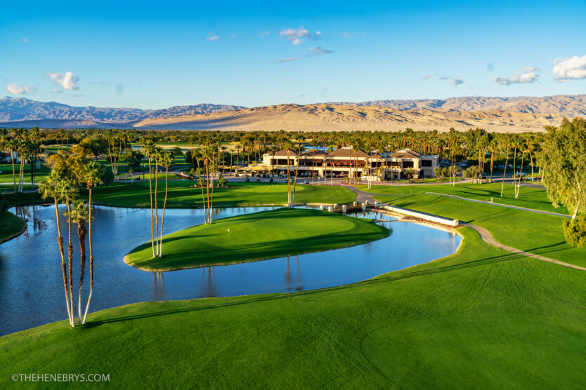 The 18th hole on the Dinah Shore Tournament Course at Mission Hills Country Club.