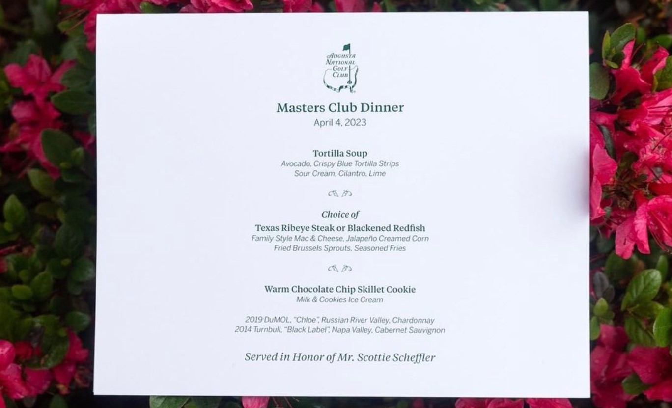 The 2023 Masters Club dinner menu