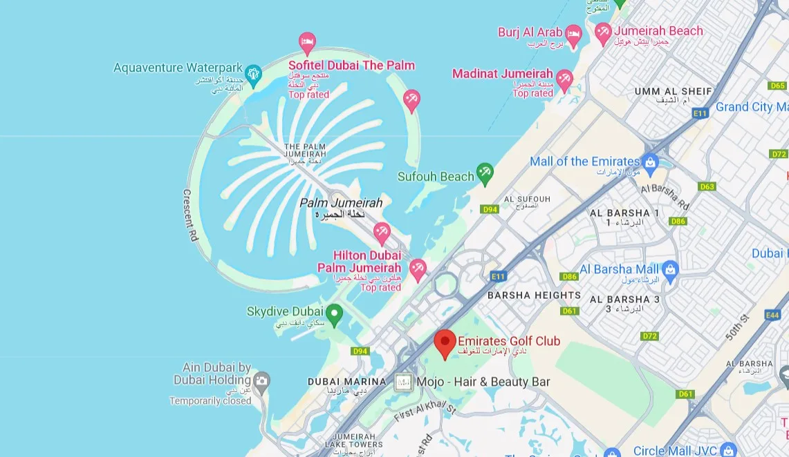 A map of Emirates Golf Club